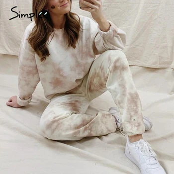 

Simplee plus size autumn winter 2020 women suits tie dye 2 pecs suits casual ladies streetwear high fashion oversize set suits