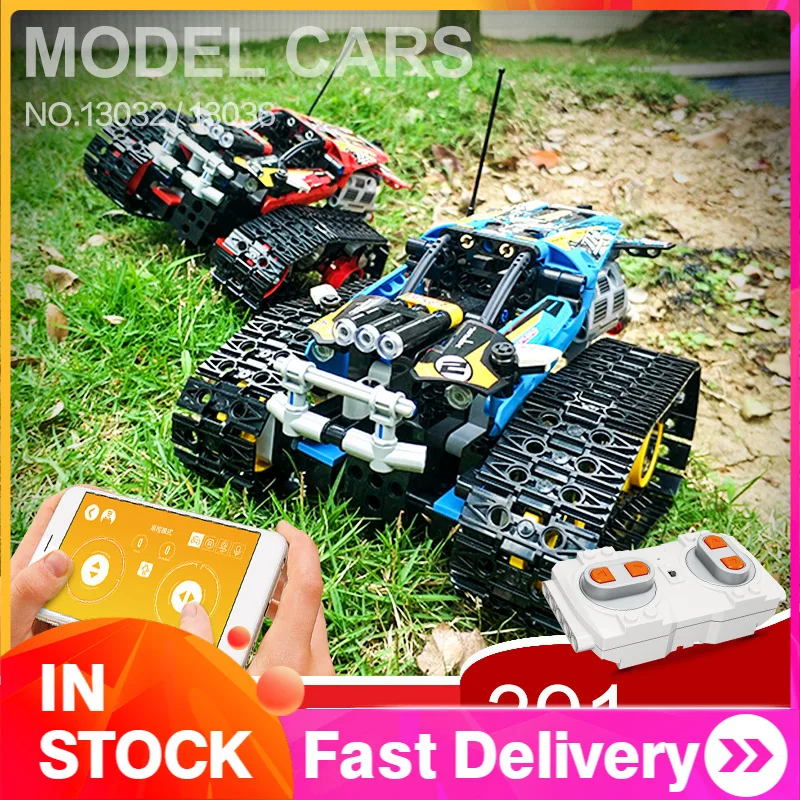 

13032-13036 931pcs Mould King Tracked Stunt High Speed Car Mobile APP Programming Building Block Toy 3502 20096 11298 UG-20100
