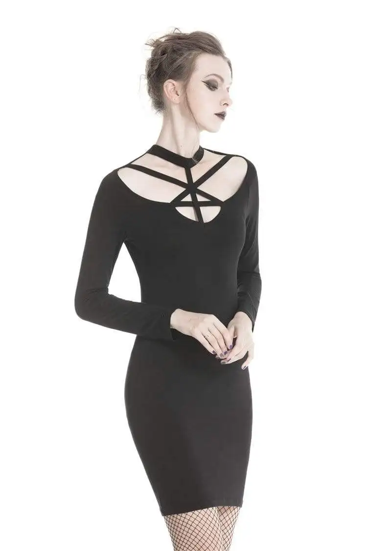 Darkinlove женские панк с длинными рукавами веревки альтернатива платья DW318
