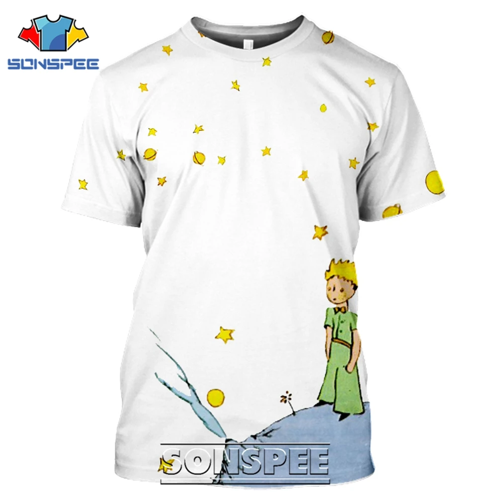 SONSPEE T-shirts The Little Prince 3D Print Men Women Funny Casual Hip Hop Streetwear Cartoon Movie Rose Tees Tops Shirt (9)