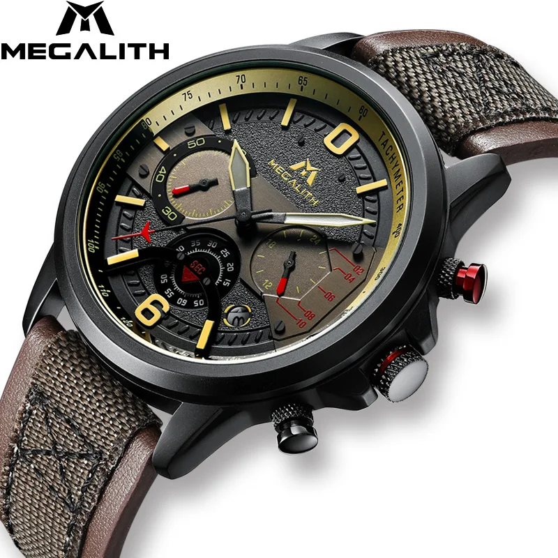 

MEGALITH 2019 New Arrivals Watches Men Brown Strap Sport Chronograph WristWatch Men Waterproof Men Clock Watch Relogio Masculino