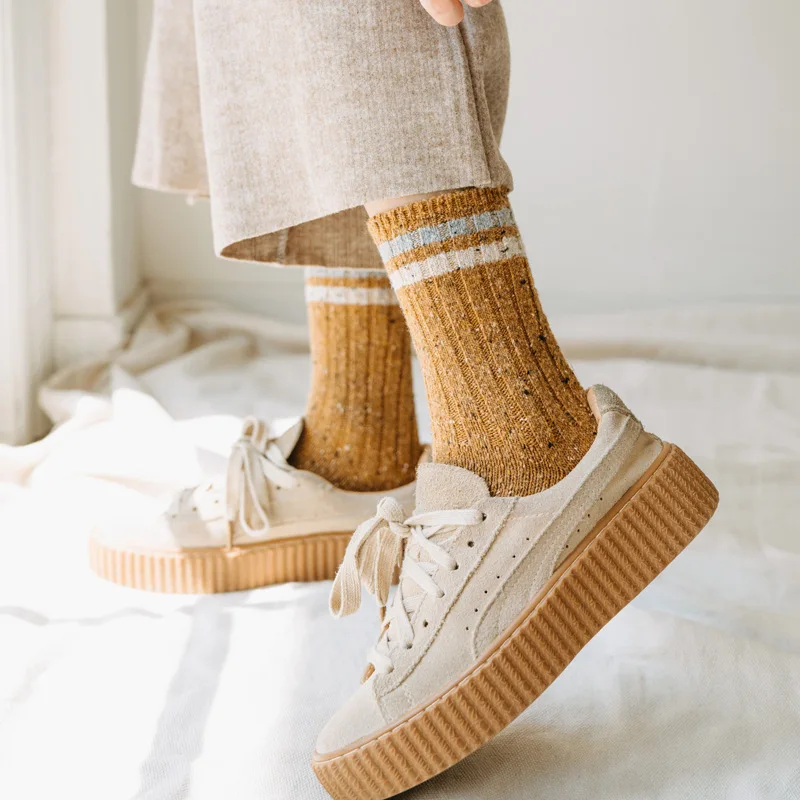 Dreamlikelin простые осенние зимние толстые теплые женские носки полосатые студенческие свободные носки шерстяные носки