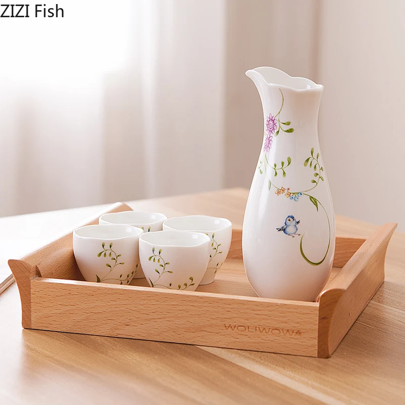 

Vintage Ceramic Sake Pot and Cups Set with Characters Poem Japanese Cuisine Sake Bottle Spirit Pot Set with Cups