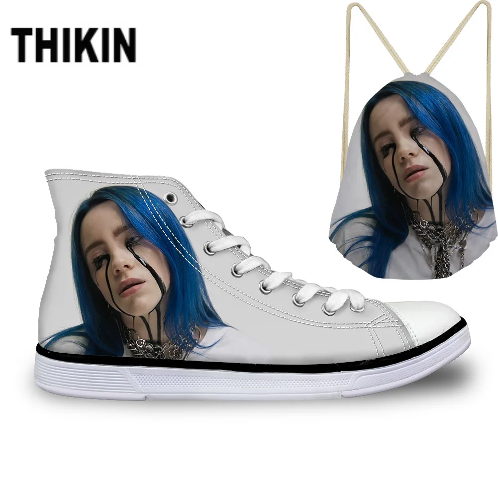 ThiKin/ г.; Лидер продаж; парусиновая обувь с принтом «Билли эйлиш»; женская модная дышащая обувь на шнуровке с высоким берцем; Вулканизированная обувь