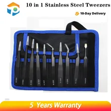 10 in 1 Professional Non-Magnetic Stainless Steel Tweezers Set Electronic Repairing Professional mobile phone repair tools