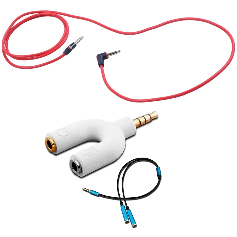 3.5Mm 1/8 Inch Male To 4 Pole Car AUX Audio Cord Cable Record Headphone RED With U Shape Y Splitter | Электроника
