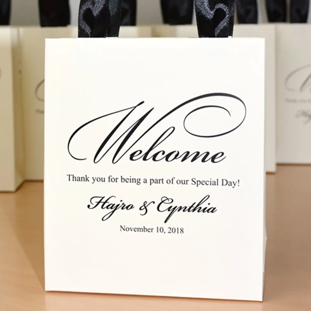 Personalized Champagne Wedding Welcome Bags With Satin Ribbon And Your  Names, Elegant Wedding Thank You Gifts & For Guests - Gift Boxes & Bags -  AliExpress