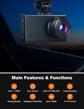 

FOR Sony IMX335 2.5K Dash Cam Gesture Photo Car Camera Dashcam 2560x1440 30fps HD DVR Video Recorder Tracker Dashcam monitor
