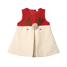 Новинка года, рождественское красное платье праздничные платья без рукавов с рисунком оленя для маленьких девочек, рождественские костюмы осенне-зимнее платье