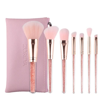 

Zoreya 7Pcs Makeup Brushes Pink Cosmetic Brush Set With Leather Bag Powder Contour Eye Shadow Foundation Blending Eyebrow Brush