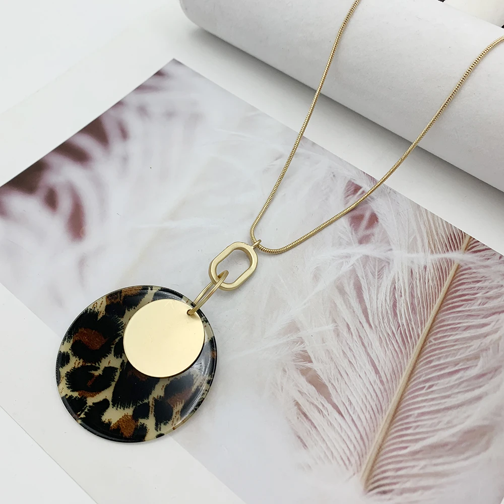 Стильная; 2 уровня круглый Леопардовый отпечаток кулон ожерелье длинное ожерелье из сплава для женщин ювелирные изделия