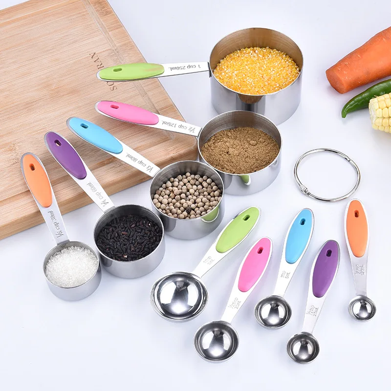 5 units/set) Imported quality great stainless steel measuring spoon 30ml  60ml 80ml 125ml 250ml silicone handle measure cup set - AliExpress