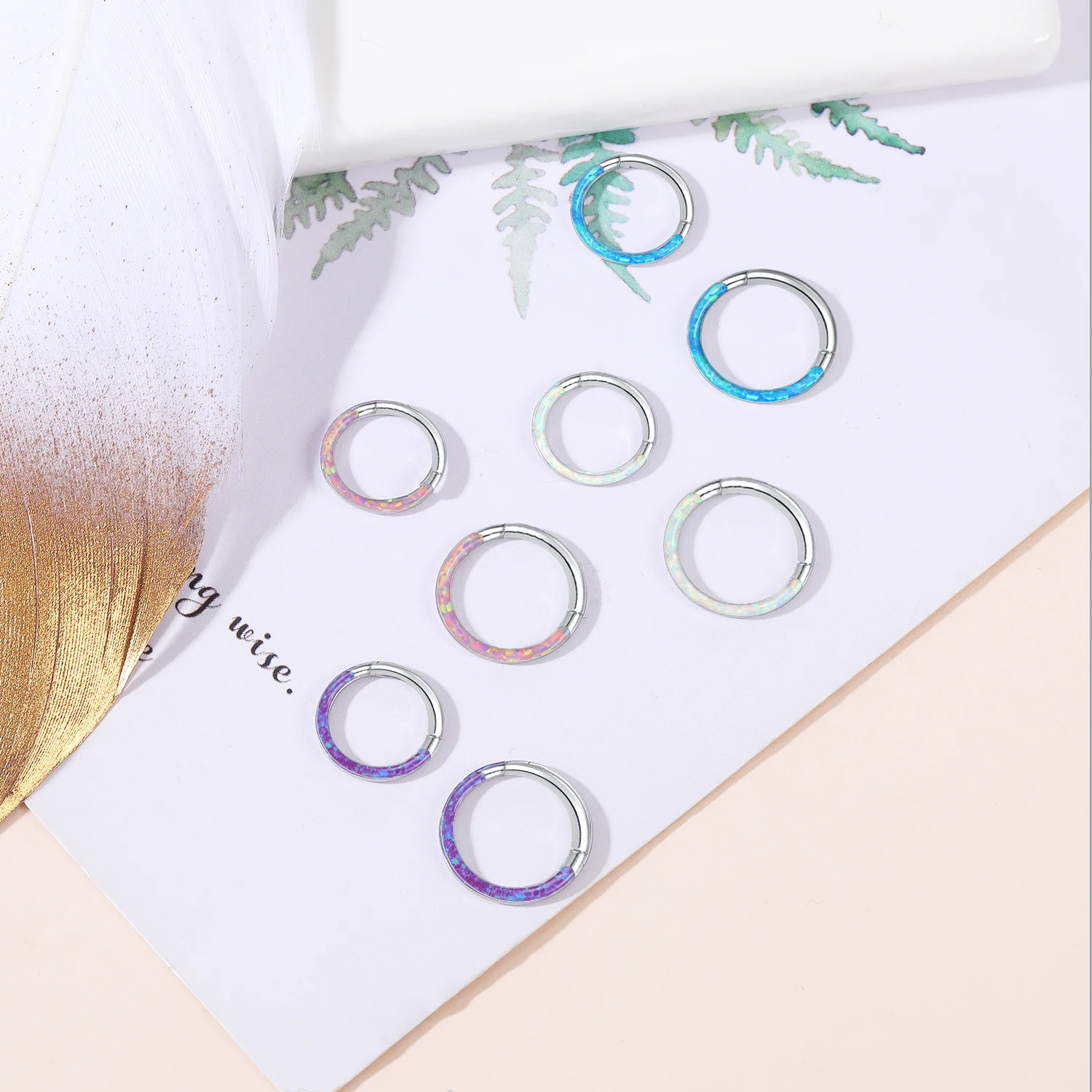 ZS 16G Real Opal Septum Piercing Stainless Steel Nose Ring Opal Helix Cartilage Hoop Earring Opal Nose Clicker Piercing Jewelry