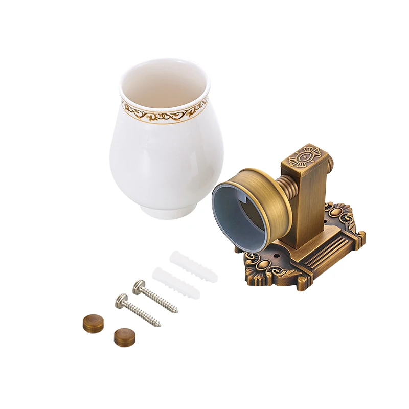 

MADICA Length 17cm Cup Holders For Shower Room Bedroom Toothbrush Glass Tumbler Holders Vintage Brass Wall Single Cup Holders