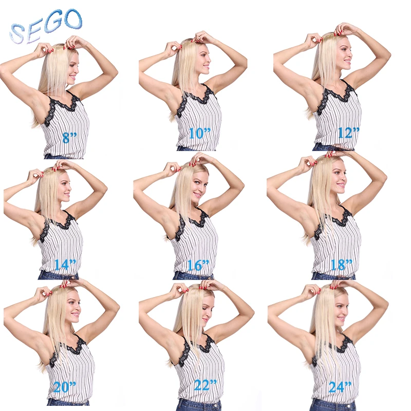 SEGO 10 &quot 24&quot 70 г 120 двойной вытяжки с зажимом в Пряди человеческих волос для