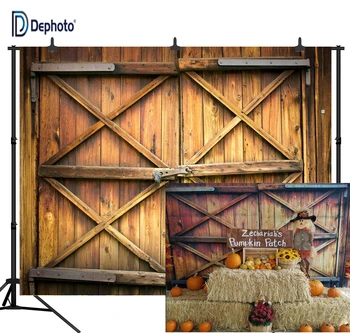 

DePhoto Wooden Barn Door With Lock Pictorial Cloth for Holiday Party Customized Photography Backdrop Background Studio WXL17
