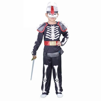 

Black Skeleton Warrior Deluxe Boys Cosplay Clothing Halloween Kids Performance Costume Purim Carnival Masquerade Mardi Gras Outf