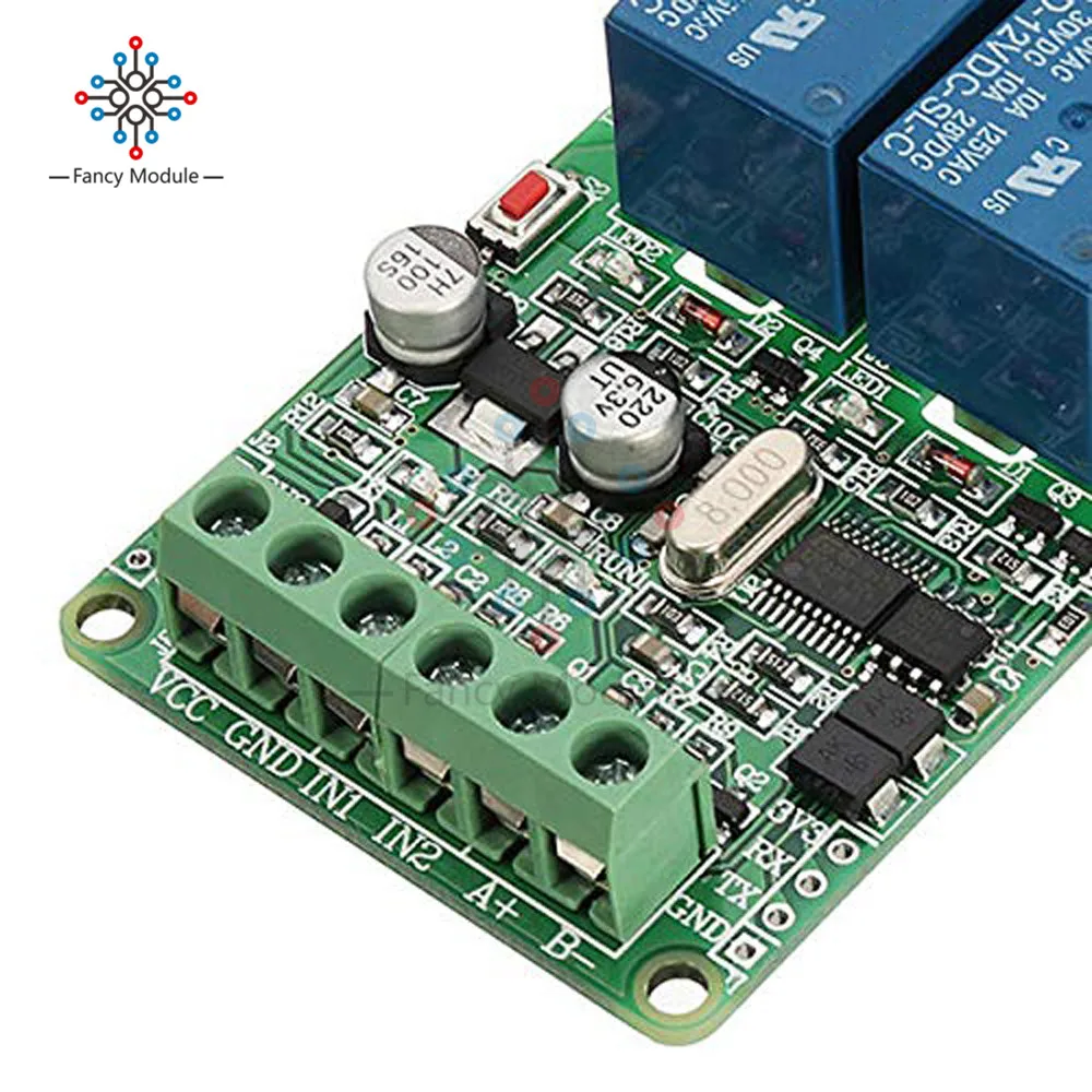 Diymore Modbus RTU 2 канала 12 В релейный выходной модуль платы переключатель вход RS485/ttl коммуникационный модуль