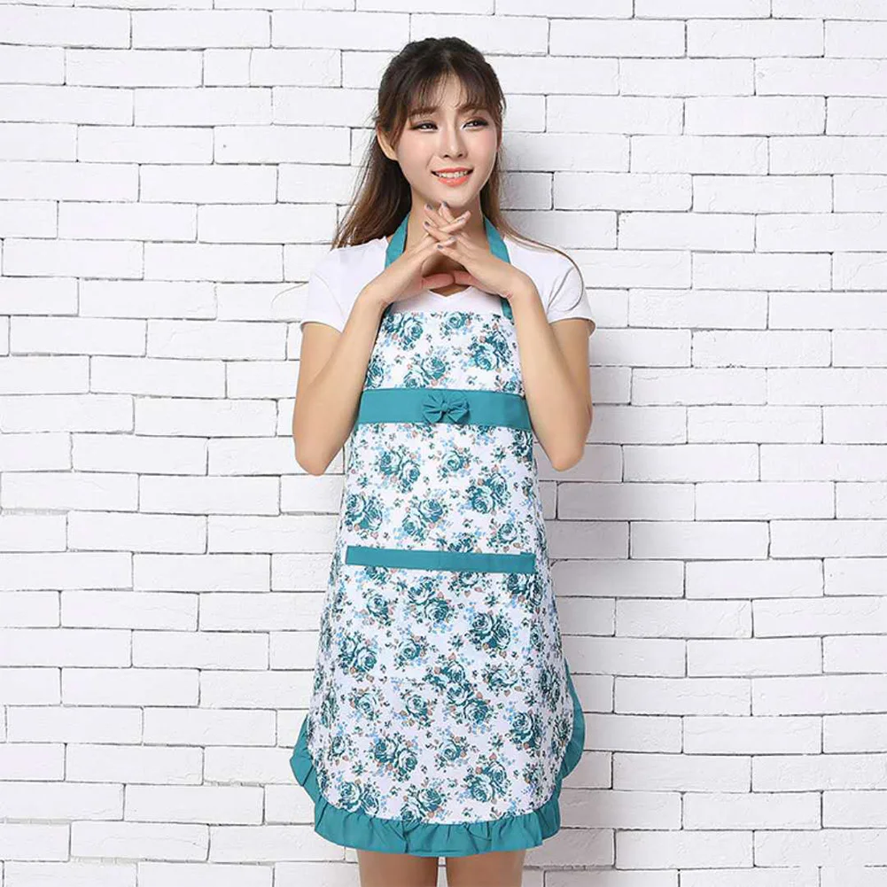 Washable Pocket Restaurant Apron Dress Home Floral Dining Cooking Kitchen