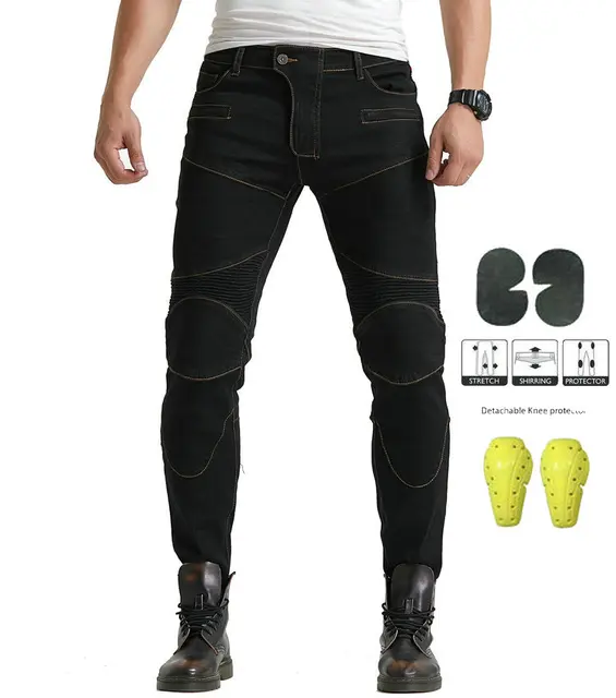 Motorcycle Pants Moto Protection Motocross Jeans Rodilleras Moto Jeans Men Motorcycle Motocross Pants Four Seasons Breathable JES-3- Black