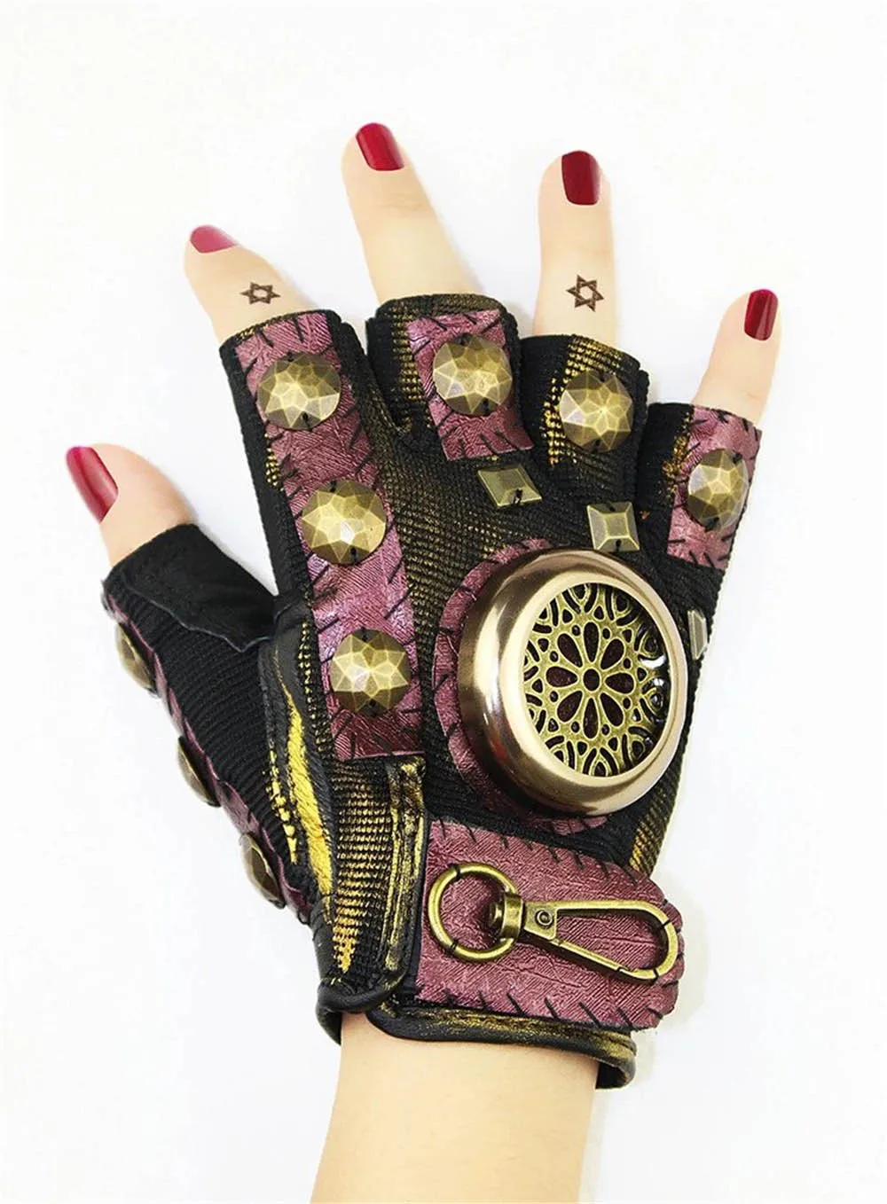 Панк-рок перчатки розовые кожаные перчатки с половинным пальцем косплей костюм аксессуары винтаж готика Лолита панк стиль перчатки крутой подарок для девочки - Цвет: Right hand