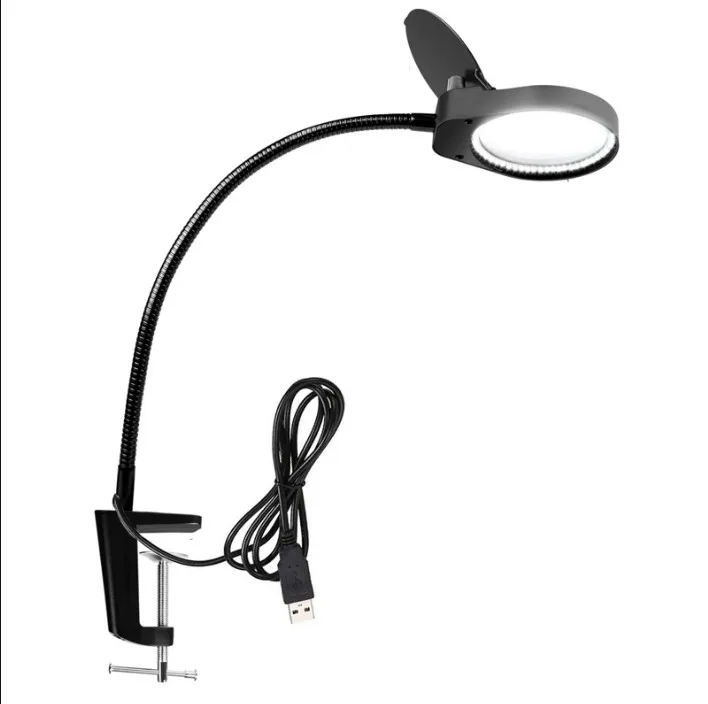 Illuminating Magnifier High Magnification 8X 15X Magnifying Glass with Led Lights Table Clamp Lamp