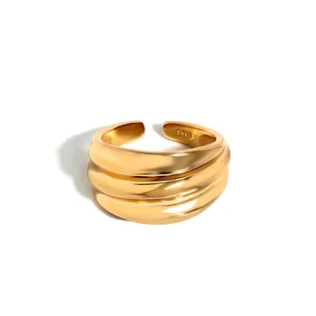 

Korean Style S925 Sterling Silver Ring Ins Simple Cool Arc Pattern Glossy Ring Female Non-Mainstream Design Ring 18K Gold Plated