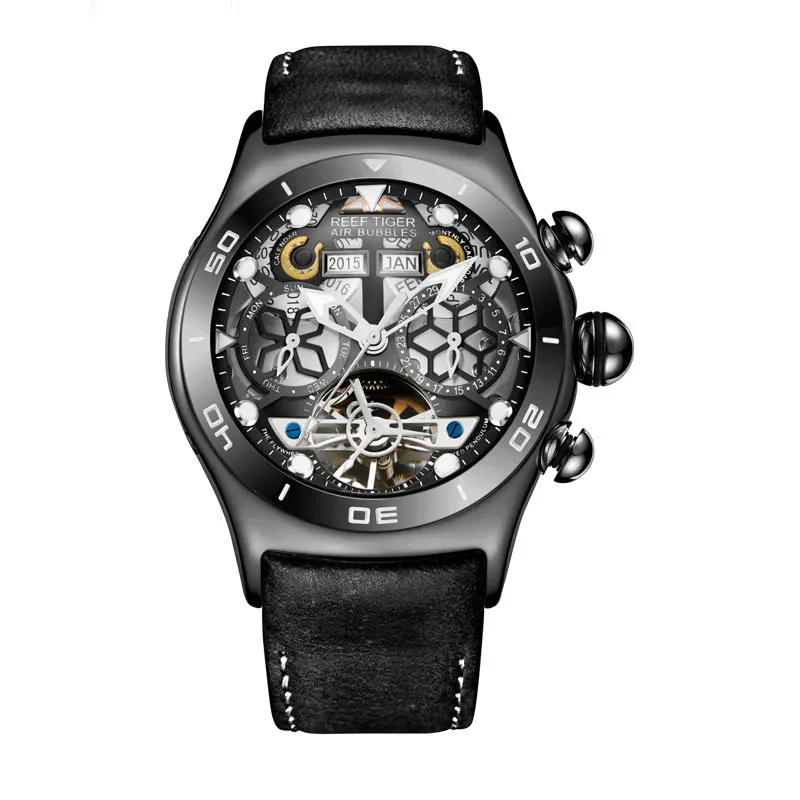 Reef Tiger Mens Sport Watches Automatic Skeleton Watch Steel Waterproof mechanical Tourbillon Watch Date Day reloj hombre RGA703 - Цвет: RGA703BBB