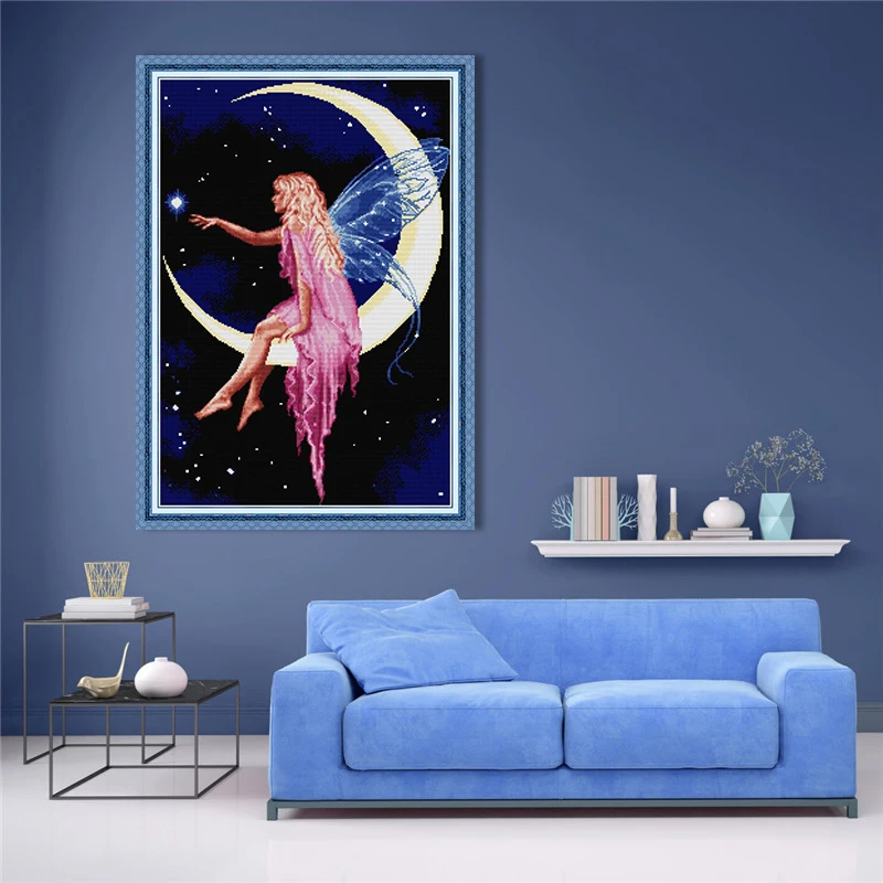 Joy Sunday Moon Феи картины вышивки крестиком напечатанные холст Сделай своими руками наборы вышивки для рукоделия Хлопок Шитье