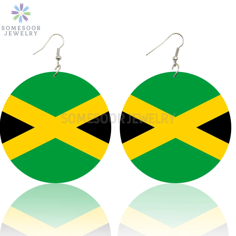 SOMESOOR двойная сторона печать черная страна флаг Ямайки деревянные висячие серьги индивидуальные африканская древесина ювелирные изделия для женщин Gfits - Окраска металла: Золотой цвет