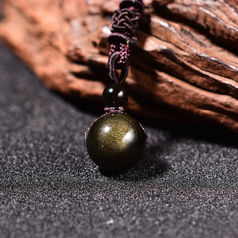 

Natural Stone 16mm Gold Obsidian Stone Pendant Transfer Lucky Amulet Crystal Pendant Necklace