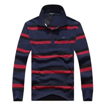 Осенне-зимние мужские поло высокого качества полосатая рубашка поло Модный повседневный длинный рукав однотонная брендовая рубашка-поло одежда