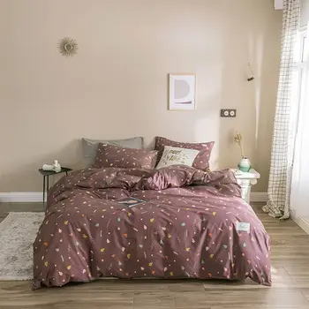 

Brown Nordic Leaves Floral Bedding Sets Twin Queen King Flat Sheet Fitted Sheet High Count Cotton Bedlinens Duvet Cover Set