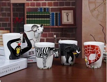 

10pcs New 25 color arrival Creative gift Ceramic coffee milk tea mug 3D animal shape Hand painted animals Giraffe Cow Monkey cup
