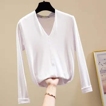 

2020 New Ladies Casual Solid Color V-Neck Long Sleeve T-Shirt