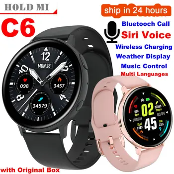 

C6 Smart Watch Men Women Bluetooth Call with Siri Heart Rate Blood Pressure IP67 Waterproof Wireless Charging Sports SmartWatch