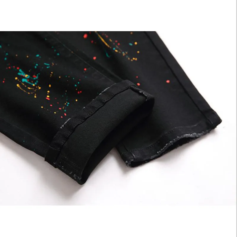 2022 High Quality Men Casual Black Jeans Paint Slim Straight Hole Biker Jeans Autumn Jean Homme Male Denim Pants Plus Size 42 5