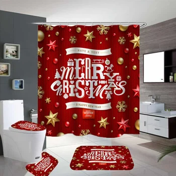 

4type Merry Christmas Tree Ornaments Bathroom Shower Curtain Toilet Lip Cover Anti-Slip Mats Bath Rugs Christmas Bathroom Decor