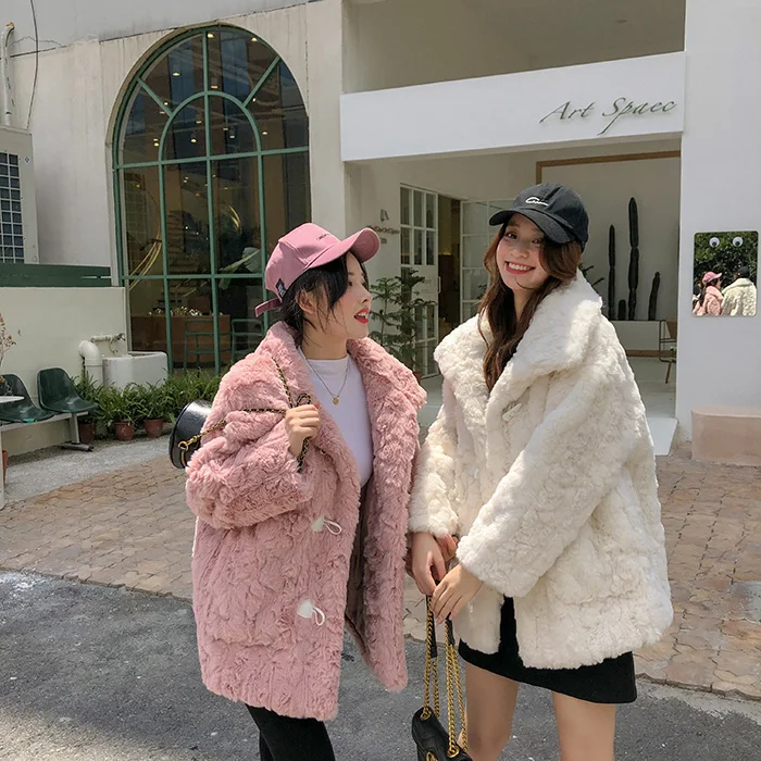 FIRSTTO/стильная Меховая куртка с искусственным кроличьим мехом для мамы и дочки, теплая верхняя одежда с отворотом и ворсом, куртка с роговыми пуговицами, пальто Топы, 4 цвета