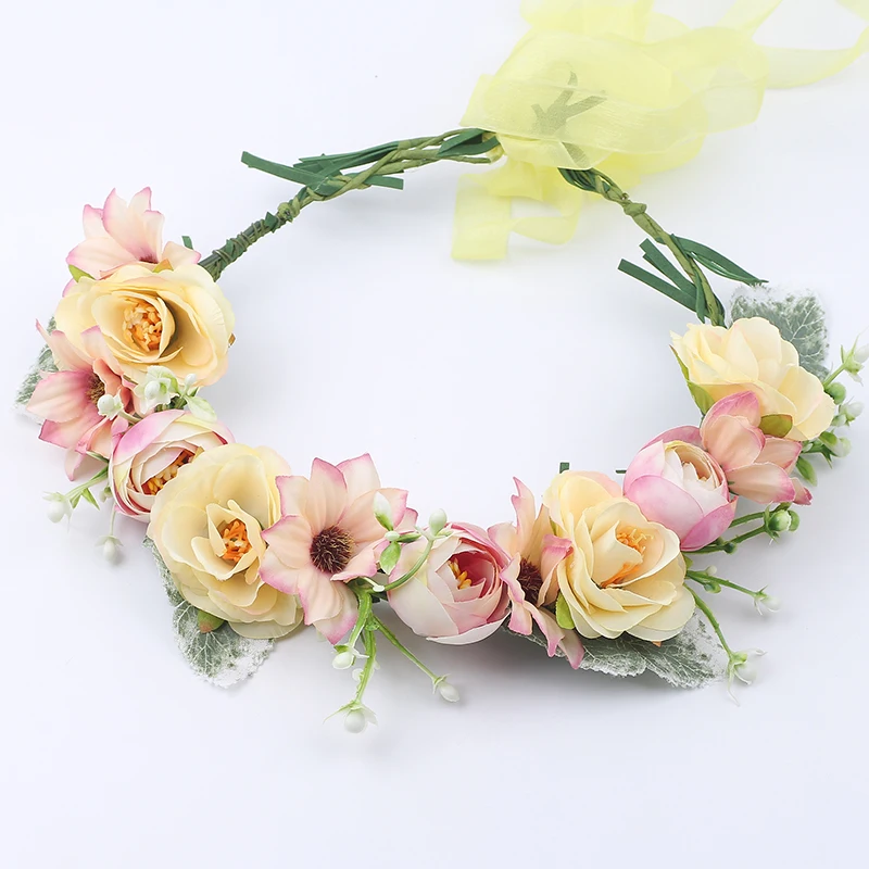 Camellia Flower Crown Festival Headband Women Hair Accessories Headdress Girl Floral Garland Wedding girls hair flower hairpiece flapper headband