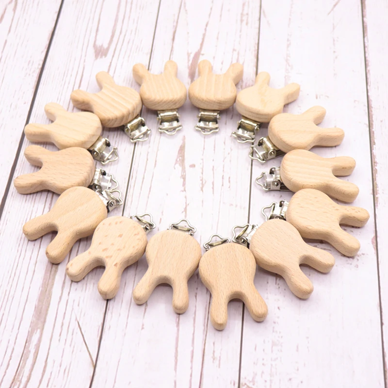 Pacifier Clip Pacifier Chain 5PCS Wooden Rabbit Pacifier Clip Baby Accessories Wooden Animal Pacifier Metal Holder Elephant Baby Teeth