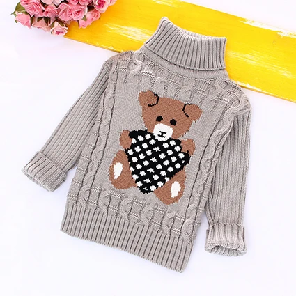 Pure Color Knitted Pullovers Children Sweaters Autumn Winter Warm Turtleneck Sweaters for Girls Boys Warm Kids Knitwear Clothing - Цвет: Серый