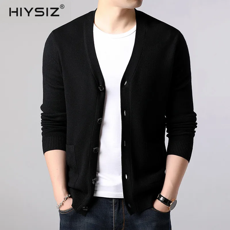 

HIYSIZ Cardigans Men 2019 Wool Brand New Fashion Trend Casual Single Breasted Solid Streetwear Winter Autumn Sweatercoat SW042