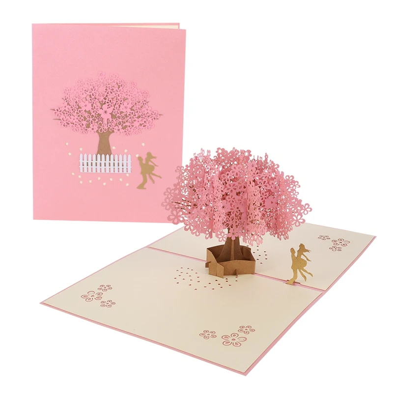  Handmade 3D Pop Up Cherry Blossoms Tree Lover Valentine Anniversary Paper Sakura Greeting Invitatio - 4000543733166