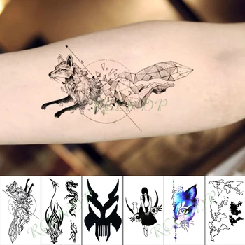 

Waterproof Temporary Tattoo Sticker Run Fox Cat moon map Fake Tatto Hand Arm Flash Tatoo small tattoos for Kid Girl Men Women