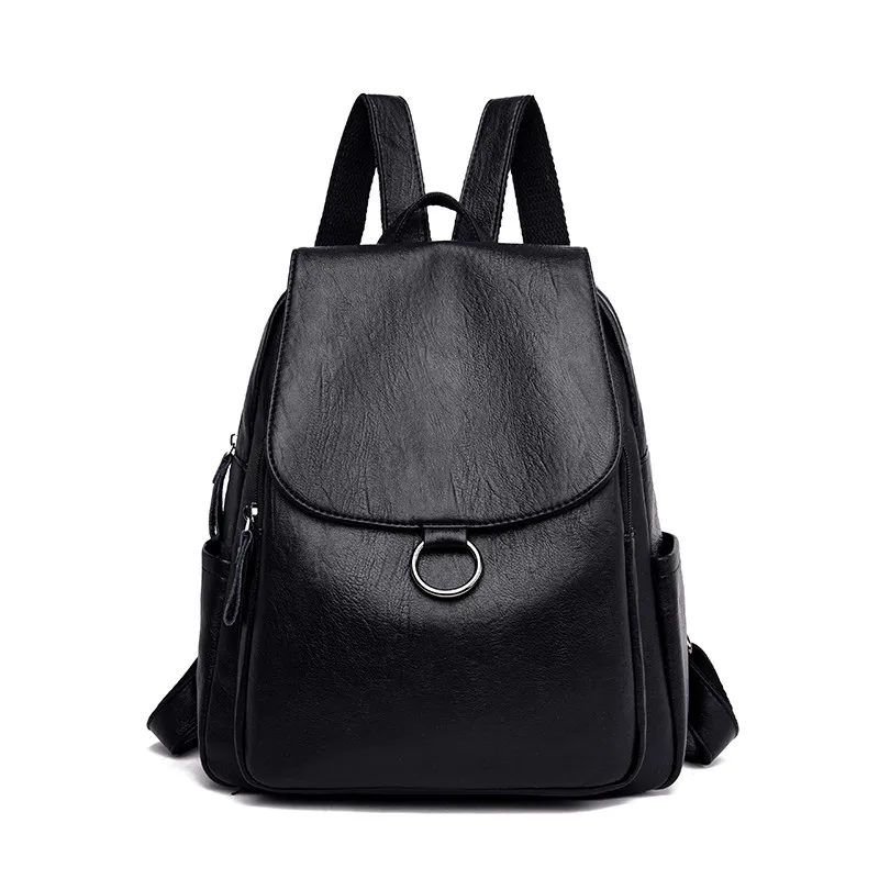 LONOOLISA, японский стиль, женский кожаный рюкзак,, женский рюкзак, для путешествий, рюкзак, школьные сумки для девочек-подростков, Sac A Dos - Цвет: Black