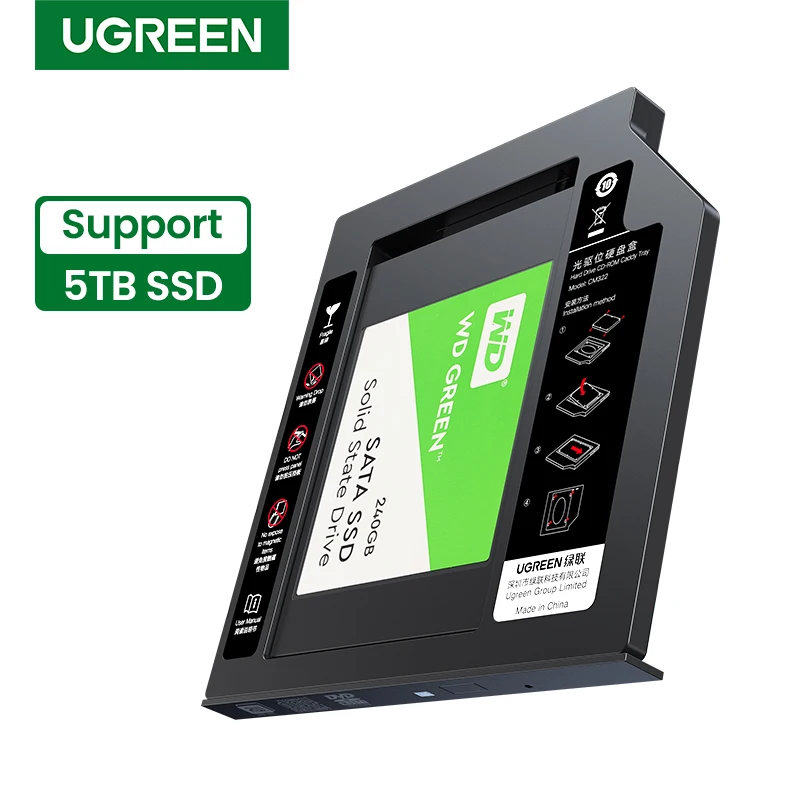 UGREEN HDD Caddy 9 5 мм SATA к USB 3 0 для 2 &quotвнешних жестких дисков ноутбука DVD ROM Optical Bay ТБ SSD