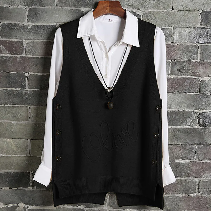 Женские короткие платья без рукавов вязаный свитер, жилет, пальто боковые кнопки Повседневный жилет женский пуловер размера плюс Модные осенние женские топ