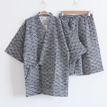 

2020 Summer Pajamas Set for Men Japanese Traditional Kimono Yukata Top Shorts Clothing Suit Samurai Male Sleepwear Bathing