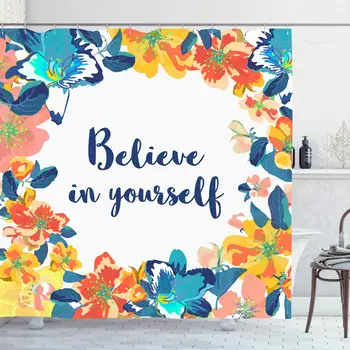 

Shower Curtain Set with Hooks 66x72 Inches Believe Letter Styled Yourself Motivational Quote Creativity Motivation Abstract